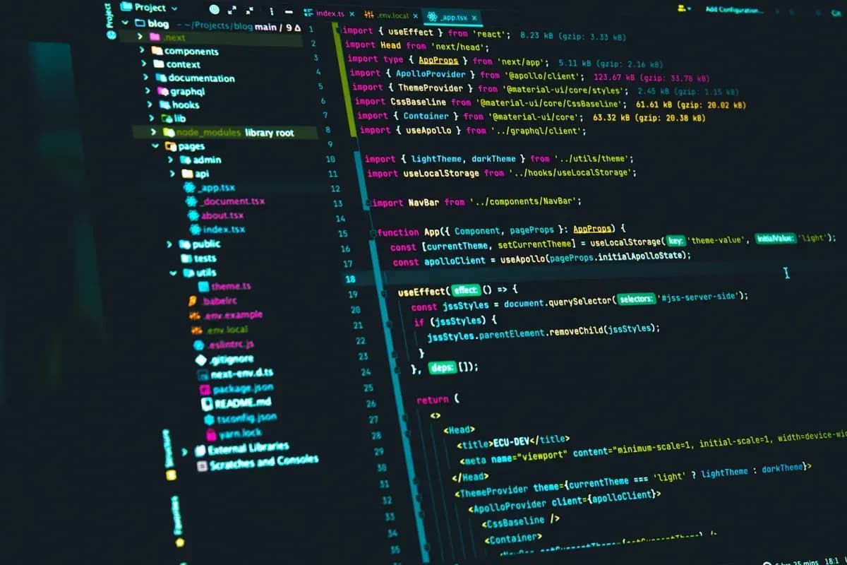 Code editor displaying react source code