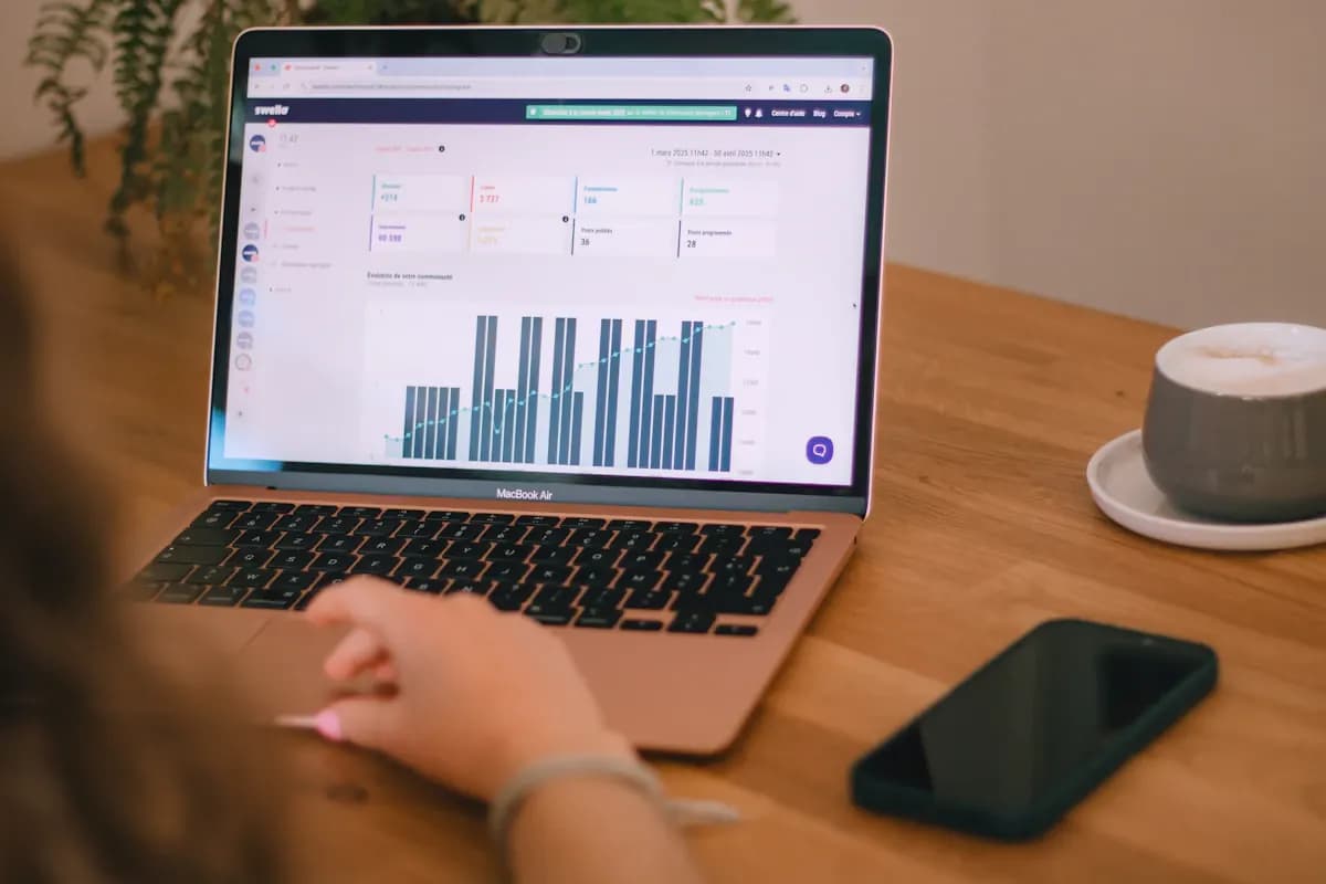 Reviewing analytics on a laptop
