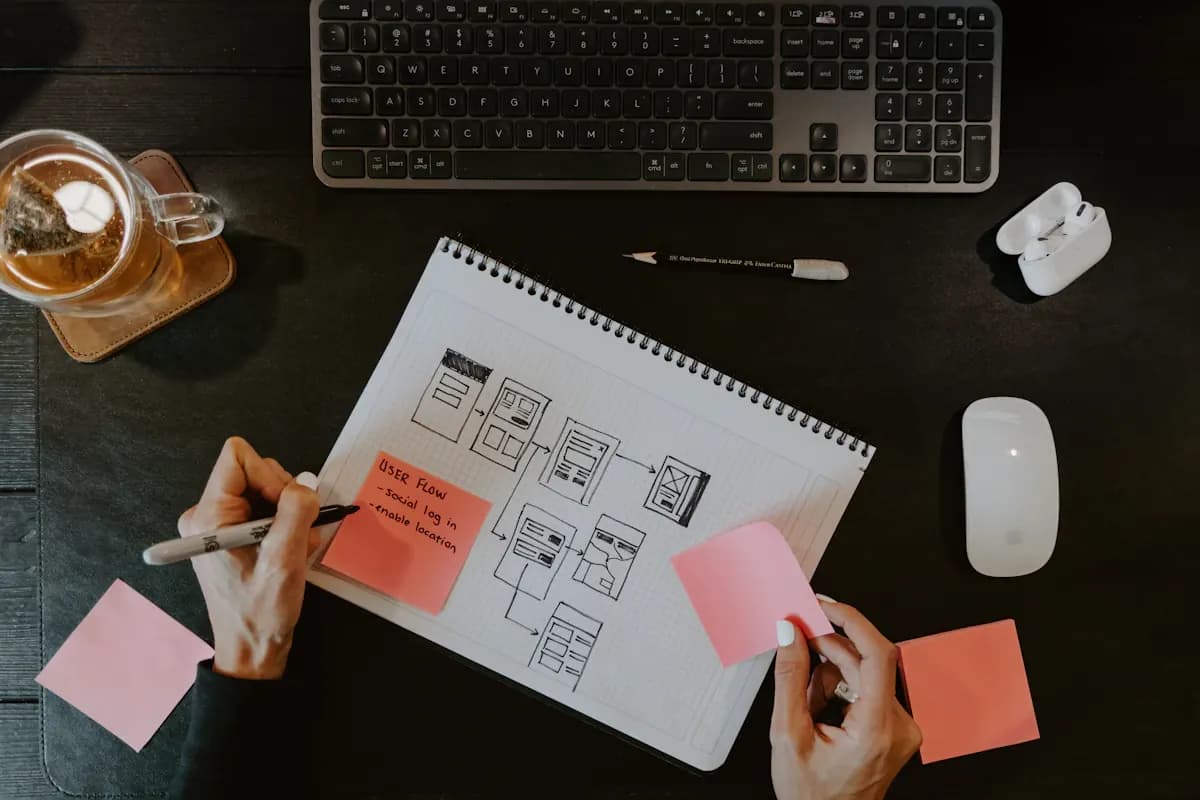 Sketching website and application wireframes in a notebook